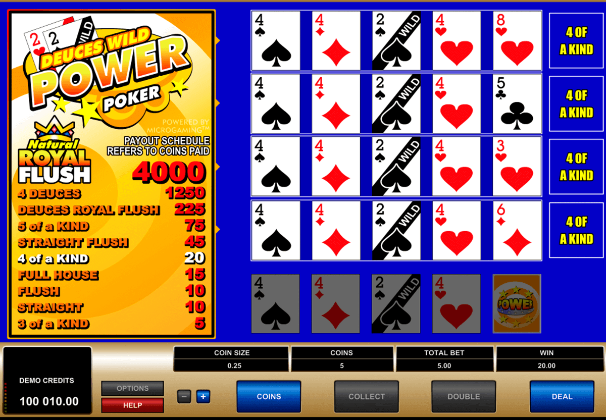 100 hand deuces wild video poker